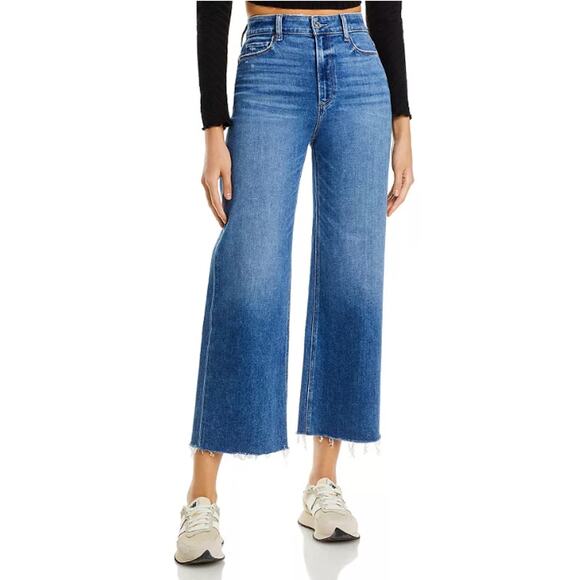 PAIGE DENIM WOMENS SIZE 31 ANESSA ANKLE WIDE LEG RAW HEM VIVA BLUE NEW - Picture 1 of 12